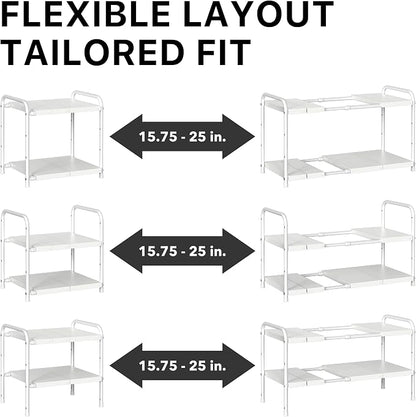 Simple Houseware Under Sink 2 Tier Expandable Heavy Duty Metal Shelf Organizer Rack, White (Expand from 15 to 25 inches)
