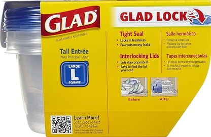 Glad GladWare Tall Entree Food Storage Containers with Snap Lids, Large Square BPA Free Plastic for Meal Prep, 42 Oz, Microwave Dishwasher Safe, 3 Count, 2 Pack Multi-Pack
