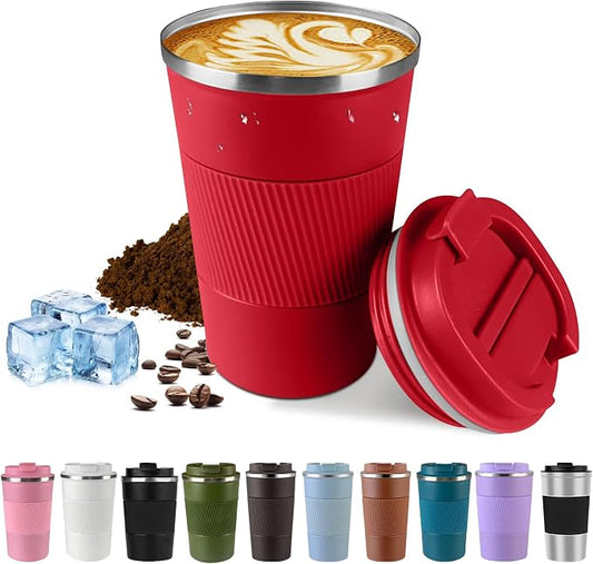 SPLMIFA Vacuum-Insulated Stainless Steel Travel Coffee Mug, Leak-Proof Reusable Coffee Cup with Lid - Keep Hot & Cold Drinks for Hours, Durable Insulated Tumbler for Men & Women(3rd-Red, 12OZ)