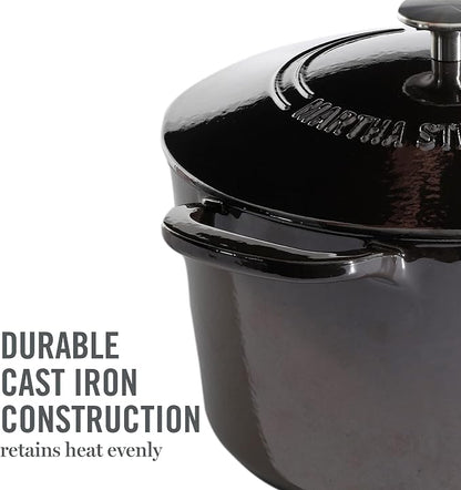 MARTHA STEWART Gatwick 7-Quart Enamel Cast Iron Dutch Oven Pot with Lid – Grey – Heavy-Duty Dutch Oven for Slow Cooking, Braising & Baking
