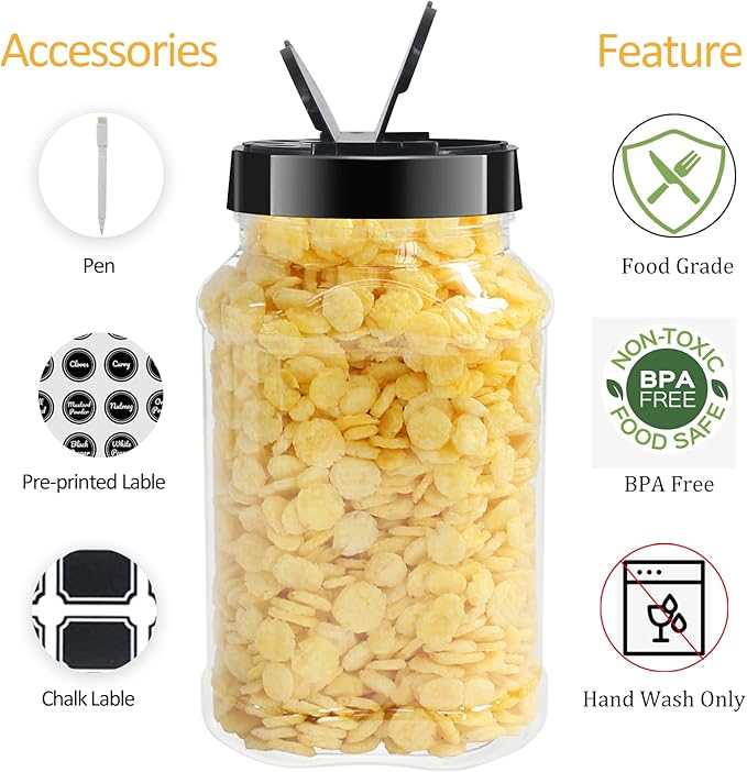 12 Pack 16 oz Clear Plastic Spice Jars With Black Plastic Lids, Spice Bottles, Seasoning Containers with Chalk Labels, Pen, Spices Containers For Kitchen Cabinet