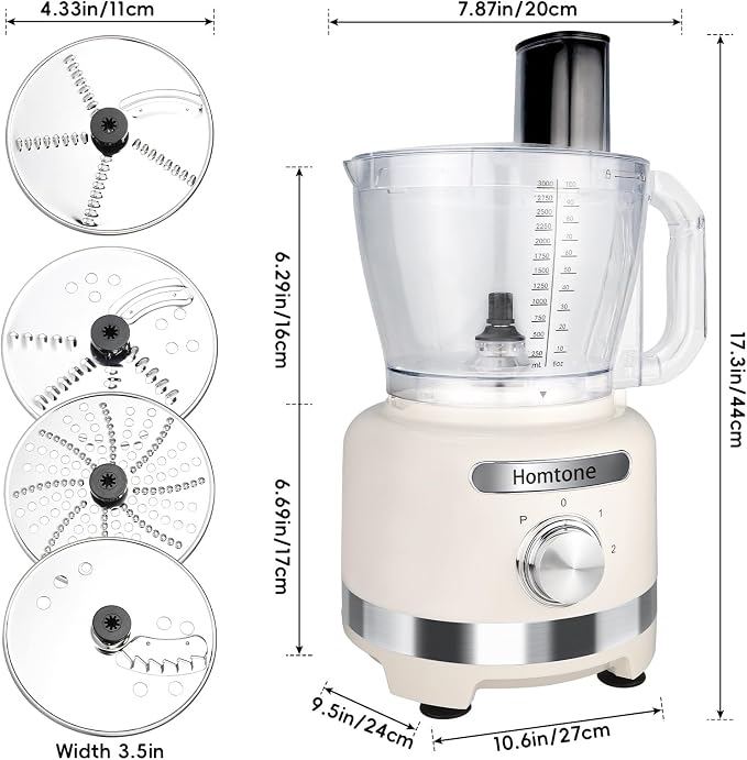 Homtone Food Processor, Large 16 Cup 9-in-1 Veggie/Meat Processor for French Fry Cutting, Slicing, Shredding, Chopping, Dough Kneading & Emulsifying, Easy Meals prep for Family, Party & Week, Beige