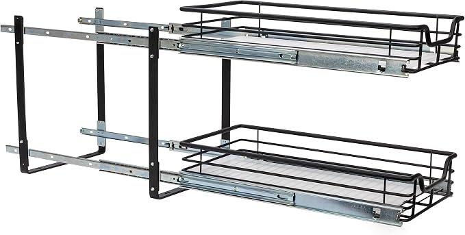 Household Essentials Matte Black Steel Dual Slide Organizer with Plastic Details
