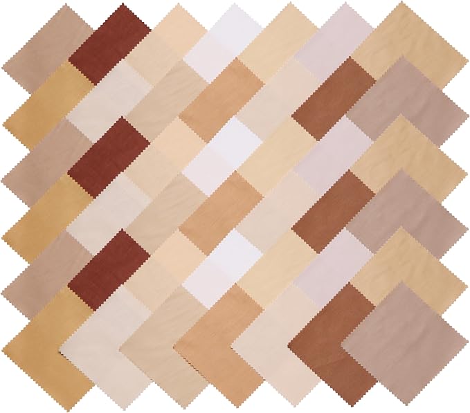 Nodsaw 42Pcs Solid Fabric Charm Packs for Quilting 5 inch, Cotton Quilting Fabric Squares 5x5 inch for Quilting, Sewing, Quilt, Bags, Apparel, and Crafts - Brown White Cream Ivory Natural Parchment