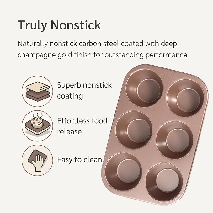 HAPPIELS 6-Cup Jumbo Muffin Pan Nonstick for Oven Baking, PFOA & BPA Free | Non Stick Large Cupcake Tin | Nontoxic Muffins Tins Big Size | Non Toxic Non Stick Baking Trays | Cupcakes Tray