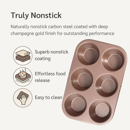 HAPPIELS 6-Cup Jumbo Muffin Pan Nonstick for Oven Baking, PFOA & BPA Free | Non Stick Large Cupcake Tin | Nontoxic Muffins Tins Big Size | Non Toxic Non Stick Baking Trays | Cupcakes Tray