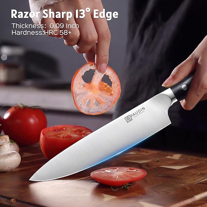 PAUDIN Chef Knife,8 Inch Professional Kitchen Knife Dishwasher Safe,Forged German Stainless Steel Sharp Cooking Knife,Ergonomic G10 Handle Full Tang Meal Prep Knives,Home Restaurant Gift for Men Women
