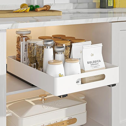 2 Pack Pull Out Cabinet Organizer, Adhesive Slide Out Drawer for Cabinets, Peel and Stick Pull Out Drawer Shelves, Multifunctional Drawer Organizers for Kitchen,Bathroom, Bedroom (White)