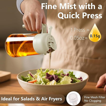 SWEET VIEW 2PCS Oil Sprayer for Cooking, 16oz/470ml Glass Oil Dispenser/Pour Bottle, Kitchen Accessories, Kitchen Gadgets for Air Fryer, Salad, BBQ, with Stickers (Green,White)