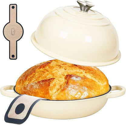 ONKO Dutch Oven For Sourdough Bread Baking, 6QT Enameled Cast Iron Dutch Oven Pot With Lid, Non-stick Sourdough Baking Pan with Bread Dome, Round Ceramic Dutch Ovens Pot with Cloche for Homemade