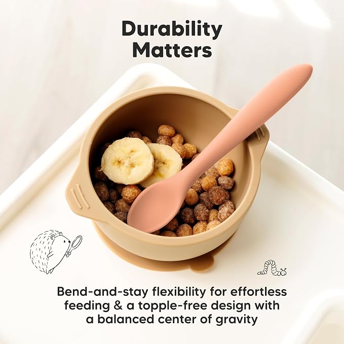 KeaBabies Silicone Baby Spoons, Self Feeding 6-12 months - 6-Pack Baby Weaning Eating Utensils, Toddler First Food Training Spoon, Infant, Kids Feeding Supplies Essential Set,Dishwasher-safe (Roseate)