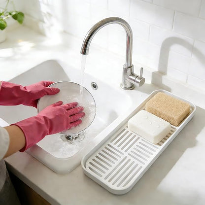 2-in-1 Kitchen Sink Caddy Organizer with Plastic Drain Grate, Double-Layer Drain Sponge Soap Holder & Food Fruit Vegetable Drain Tray for Sink Countertop Home Kitchen Restaurant Hotel, Blue (1 Pack)