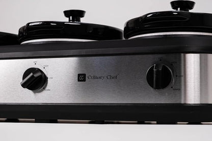 CULINARY CHEF, Triple Slow Cooker, Buffet Server 2.5qt x 3 Pot, Food Warmer – Stainless