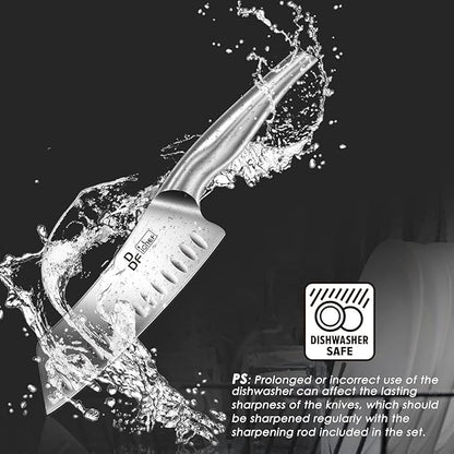 DDF iohEF Kitchen Knife Set with Block, 16 PCS Knife Sets for Kitchen with Block Japanese Stainless Steel, Ultra Sharp Chef Knife Set with Sharpener