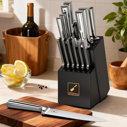 imarku 15 PCS Knife Set: Kitchen Knife Set with High Carbon Stainless Steel, Knife Block Set with Dishwasher Friendly Ultra Sharp Professional Chef Well Balance Knives Set, Best Gifts for Women Men