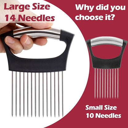 JAYVAR Extra-Large Onion Holder for Slicing, 304 Stainless Steel Large Onion Slicer with 14 Long Needles, Onions Cutter Vegetable Chopper, Tomato Cutter Slicer, Kitchen Gadgets for Evenly Slicing