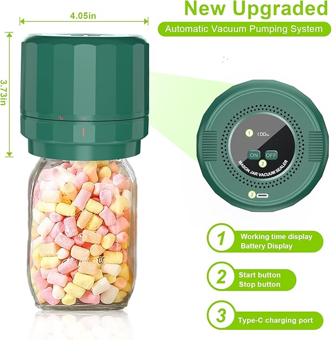 UNERVER Mason Jar Vacuum Sealer Kit, Electric Airtight Food Saver for Wide & Regular Mouth Jars, Easy to Use Vacuum Sealer for Meal Prep, Pantry Storage & Keeping Food Fresh Longer