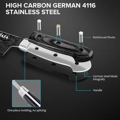 MOSFiATA Chef Knife 10 Inch Super Sharp Professional Kitchen Knife with Finger Guard in Gift Box, German High Carbon Stainless Steel EN.4116 Cooking Knife with Micarta Handle