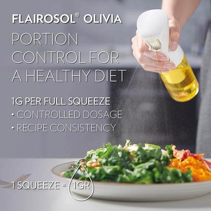 OLIVIA SIGNATURE Advanced Kitchen Oil Sprayer with Flairosol Technology, Fine Mist & Portion Control, Refillable Glass Olive Oil Cooking Spray Bottle for Air Fryer, Salad, BBQ, 130ml (Golden Leaves)