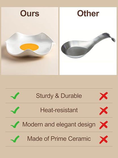 Miamolo Cute Spoon Rest for Stove Top, Ceramic Egg Spoon Holder for Kitchen Counter Spatula Holder, 5.3in Coffee Spoon Rest, Sunny-Side Up Funny Cooking Spoon Holder for Utensils, Kitchen DéCor