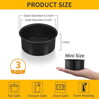 P&P CHEF 4 Inch Cake Pan Set of 3, Non-Stick Round Cake Pans Tins for Tier Smash Cakes, Baking Pans Set & Essential Bakeware, Stainless Steel Core & Leak-Proof