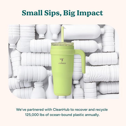 REDUCE 24 oz Tumbler with Handle - Vacuum Insulated Stainless Steel Travel Mug with Sip-It-Your-Way Lid and Straw - Keeps Drinks Cold up to 24 Hours - Sweat Proof, Dishwasher Safe - OG Papaya