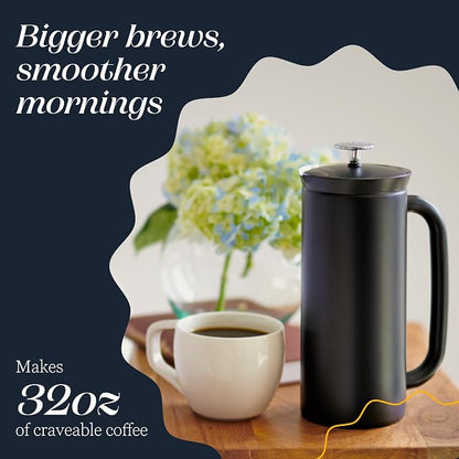 ESPRO Pro P7 French Press Stainless Steel 304 – Patented Double Walled Micro-Filter Insulated French Press Coffee Maker, Grit-Free Brew - Heat Resistant BPA Free Coffee Maker - Matte Black - 32oz