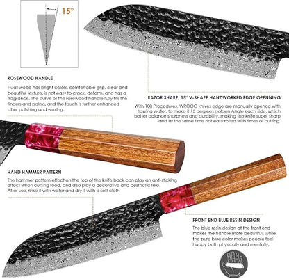 COOKLET'S Damascus Santoku Knife, Japanese VG10 Steel Core Kitchen Knife, Ultra Sharp Professional Chopping Cooking Knife, G10 Ergonomic Handle with Luxury Gift Box