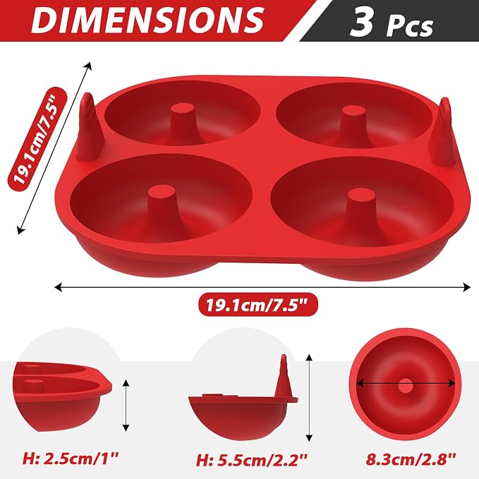 Webake Silicone Air Fryer Donut Pan for Baking, 4-Cavity Donut Pans Nonstick Donut Mold, BPA-Free, Dishwasher Safe, Set of 3
