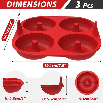 Webake Silicone Air Fryer Donut Pan for Baking, 4-Cavity Donut Pans Nonstick Donut Mold, BPA-Free, Dishwasher Safe, Set of 3