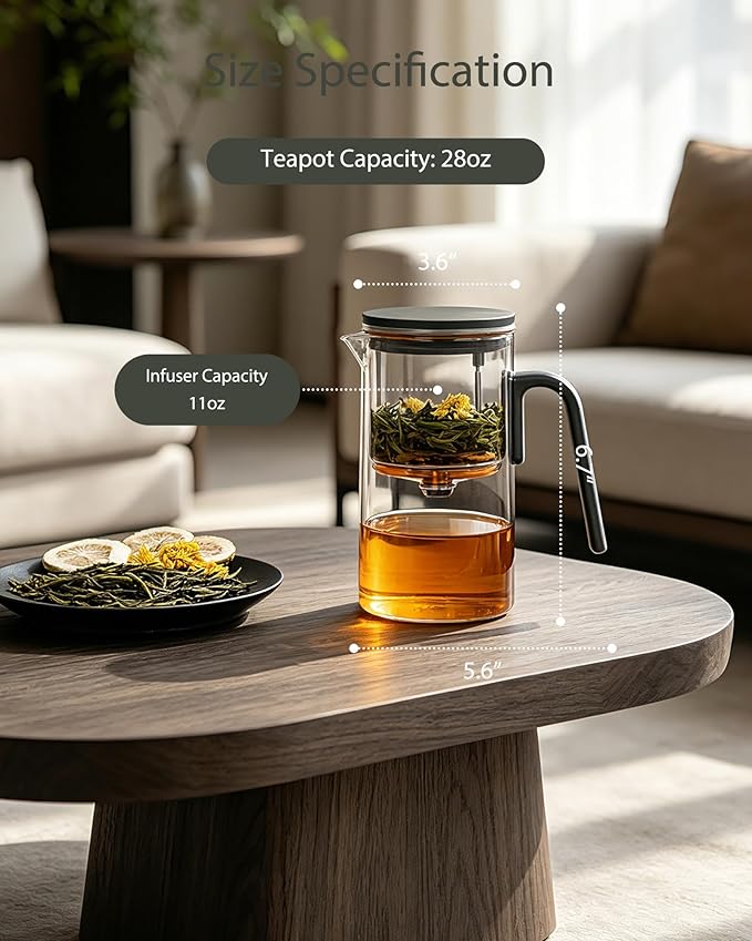 ZENS Magnetic Teapot, Enchanted Magic Glass Tea Infuser Pot for Loose Leaf Tea Steeper, Mess-Free Tea Maker Tea Diffusers for Tea Lovers Ideal Gifts, 28oz (830 ml)