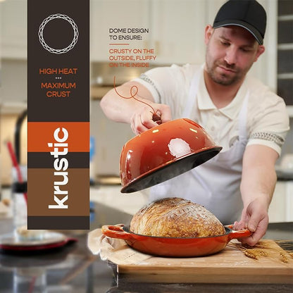 Krustic Enameled Cast Iron Dutch Oven for Sourdough Bread Baking | 6 Quart Pot with Lid | 10 Inch Ceramic Enamel Thick Coated Cookware Set with Non Stick Silicone Baking Mat for Cooking | 6 Qt |
