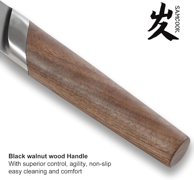 SAMCOOK Chef Knife,8 Inch Professional Sharp Hammered Damascus Knife,Japanese VG-10 High Carbon Stainless Steel Kitchen Gyuto knife,Ergonomic Black Walnut Handle with Premium Gift Box