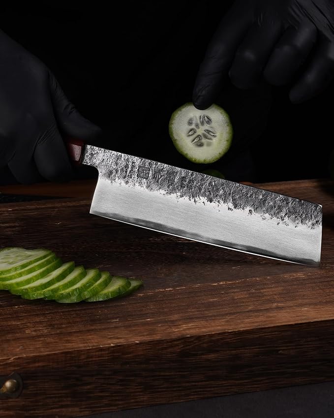 kanngou 7 inch Nakiri Knife Japanese Chef Knife, AUS-8 Alloy Steel Vegetable Japanese Cleaver with Red Sandalwood and Eboy Wood Handle, Chopping Knife with Premium Gift Box (WA Series)