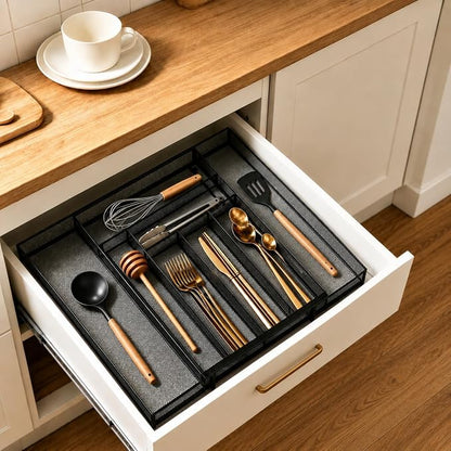 Sedegn Silverware Organizer Metal Mesh, Large Drawer Organizer, Utensil Cutlery Tray for kitchen drawers, Expandable Flatware Organizer with 8 Compartment Black 11.6"~20" x 17.3"