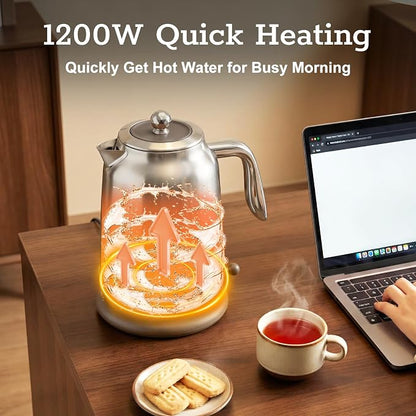 1.7L Large Electric Kettle with Thermometer,57.oz Electric Tea kettle with Automatically Shut Off,304 Stainless Steel,1200W Hot Water Kettle Electric for Coffee&Tea (Chrome)