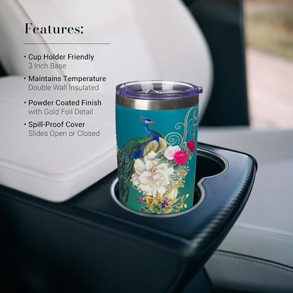 Christian Art Gifts Stainless Steel Double Wall Vacuum Insulated Tumbler 18 oz Peacock Teal Travel Mug with Retractable Lid Inspirational Bible Verse for Women - Blessed Faith -Jeremiah 17:7