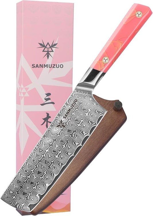 Kitchen Nakiri Knife 7 Inch, Professional Kitchen Chef Knife, Ultra Sharp Damascus Powder Steel with Full-tang Resin Handle, SHENG Series