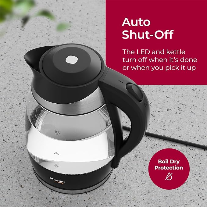 Mueller Living Electric Kettle, Electric Tea Kettle for Boiling Water, 1500W SpeedBoil with Automatic Shutoff, 1.8L Cordless with LED Light, Borosilicate Glass Tea Kettle Pot Water Heater, BPA Free