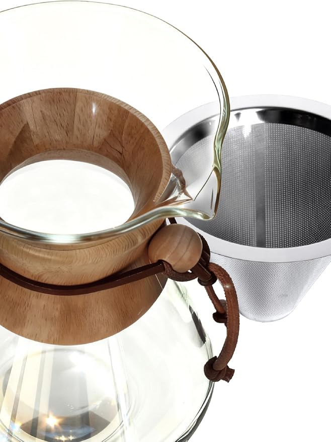 AGOGO Pour Over Coffee Maker Glass - Barista Kit with 304 Stainless Filter for Home, Office, Camping, Cafes - Easy Clean Coffee Dripper Set (Soft Towel&Brush) (28oz Slim Shape w/SS Filter)