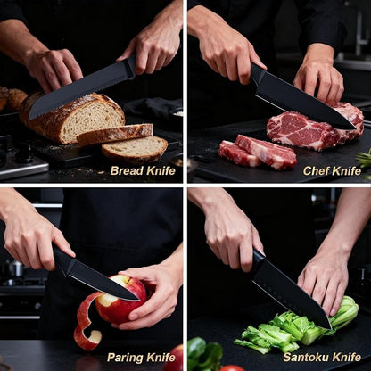 Kitchen Knife Set with Block - 15 Pieces Knife Sets with Built-in Sharpener, Dishwasher Safe, Stainless Steel Blades Kitchen Knives