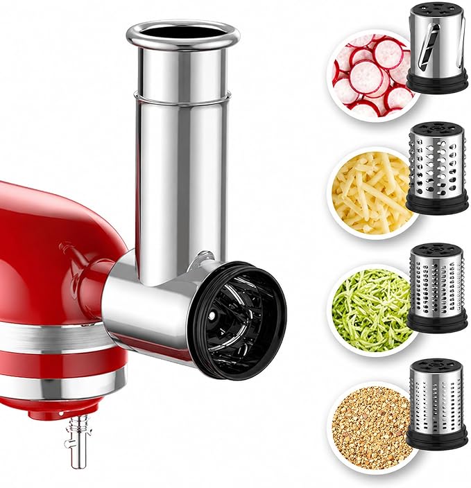 Stainless Steel Cheese Grater Attachment for KitchenAid Stand Mixer,4 Drum Blades for Slicing and Shredding Cheese & Vegetables,Dishwasher Safe Kitchen Prep Accessory for Salad Prep