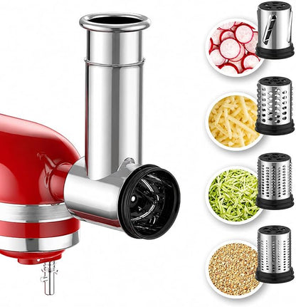 Stainless Steel Cheese Grater Attachment for KitchenAid Stand Mixer,4 Drum Blades for Slicing and Shredding Cheese & Vegetables,Dishwasher Safe Kitchen Prep Accessory for Salad Prep