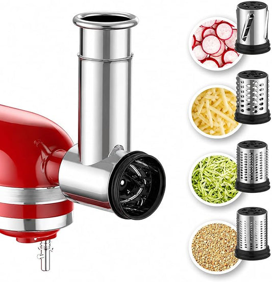 Stainless Steel Cheese Grater Attachment for KitchenAid Stand Mixer,4 Drum Blades for Slicing and Shredding Cheese & Vegetables,Dishwasher Safe Kitchen Prep Accessory for Salad Prep