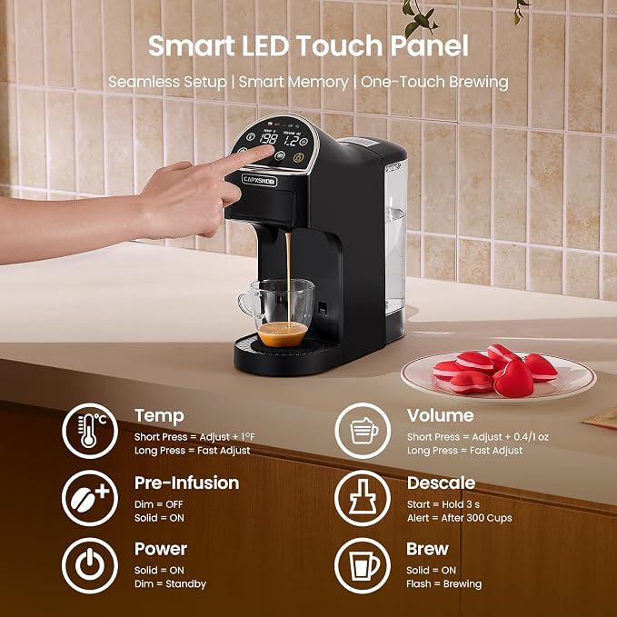 Magician2 Mini Coffee Maker compatible with Keurig K Cup, Nespresso Original, Dolce Gusto, ESE Pods | LED Touchscreen, Customizable Brewing, 20 Bar, 42 oz | Espresso Coffee Machine for Home & Office