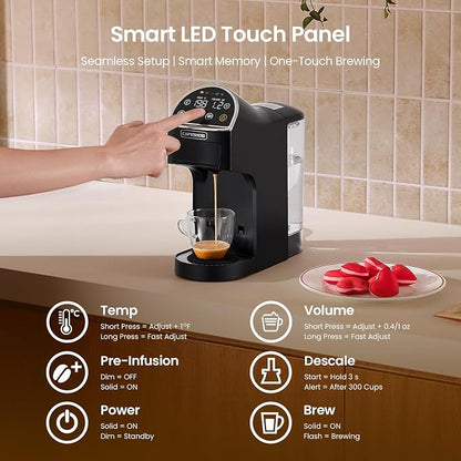 Magician2 Mini Coffee Maker compatible with Keurig K Cup, Nespresso Original, Dolce Gusto, ESE Pods | LED Touchscreen, Customizable Brewing, 20 Bar, 42 oz | Espresso Coffee Machine for Home & Office