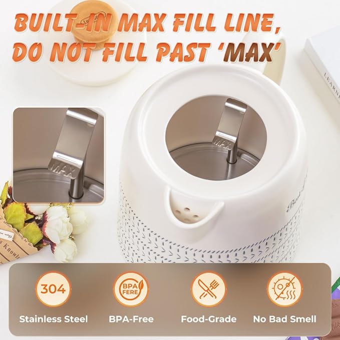 Ceramic Electric Kettle 1 Quarts, Hot Water Boiler Electric Kettles, Tea Pot with LED Light, Boil Dry Protection, Short Spout 1000W Fast Boil, Automatic Shut-off