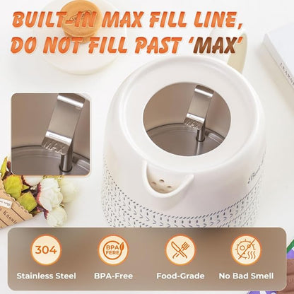 Ceramic Electric Kettle 1 Quarts, Hot Water Boiler Electric Kettles, Tea Pot with LED Light, Boil Dry Protection, Short Spout 1000W Fast Boil, Automatic Shut-off