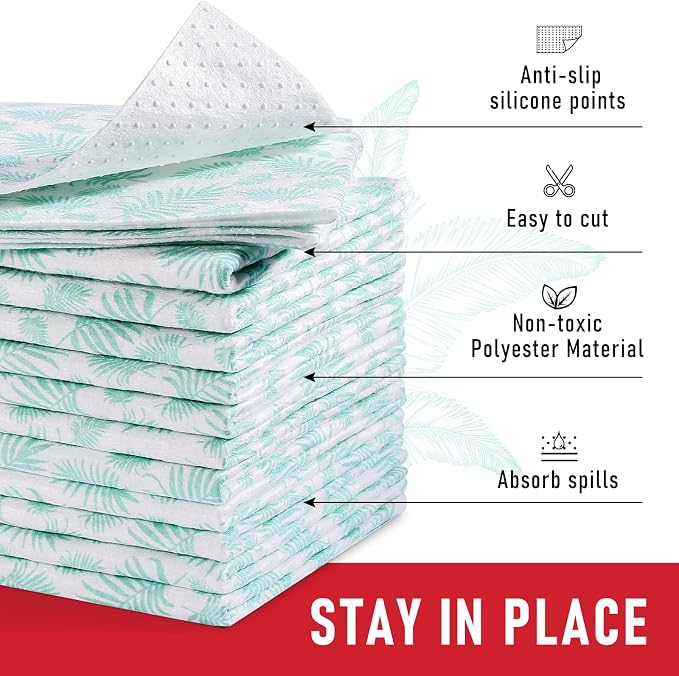 Cooyes Absorbent Refrigerator Liners, Non Slip Fridge Bin Liners and Mats Washable, Refrigerator Shelf Liner for Glass Shelves and Kitchen Cabinet Drawer, 12 Pack, 12" × 24"