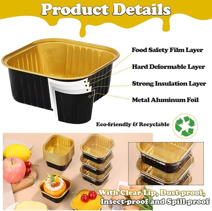 selizo 60 Pack 5oz Mini Disposable Cake Pans with Lids, Aluminum Foil Square Baking Cups, 3.5x3.5 Small Baking Cake Tins Cup Cake Containers with Lids for Individual Cakes, Black